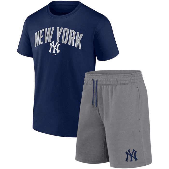 Men's New York Yankees Navy/Heather Gray Arch T-Shirt & Shorts Combo Set